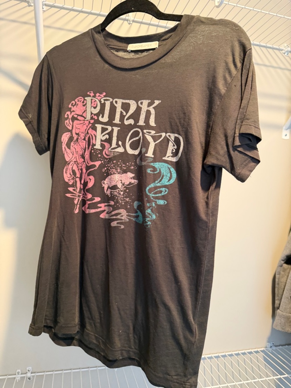 Daydreamer Black Pink Floyd Graphic Tee with Pink & Teal Print
